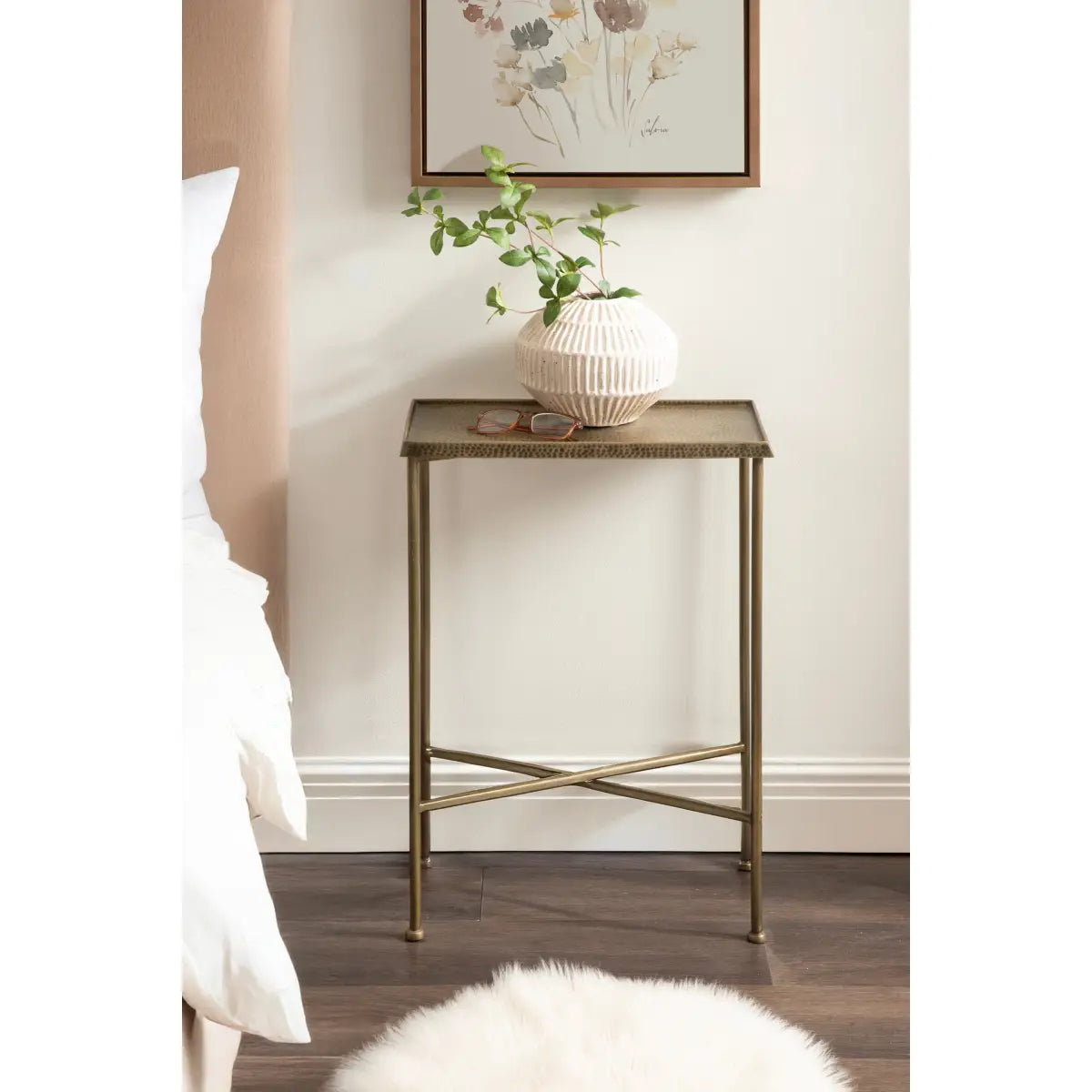 Sanzo Hammered Metal Slim Side Table - kateandlaurel