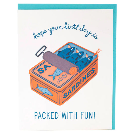 Birthday Card - Sardines Packed with Fun - Smudge Ink