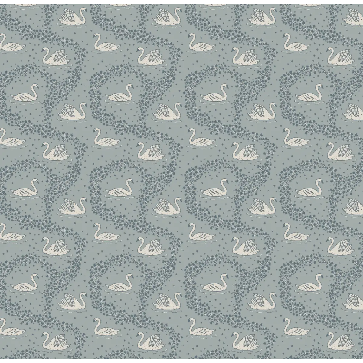 Sav Wallpaper - Tiny Swans - by Samantha Dara - Sample 1 foot by 1 foot / Blue - Loomwell Home Goods