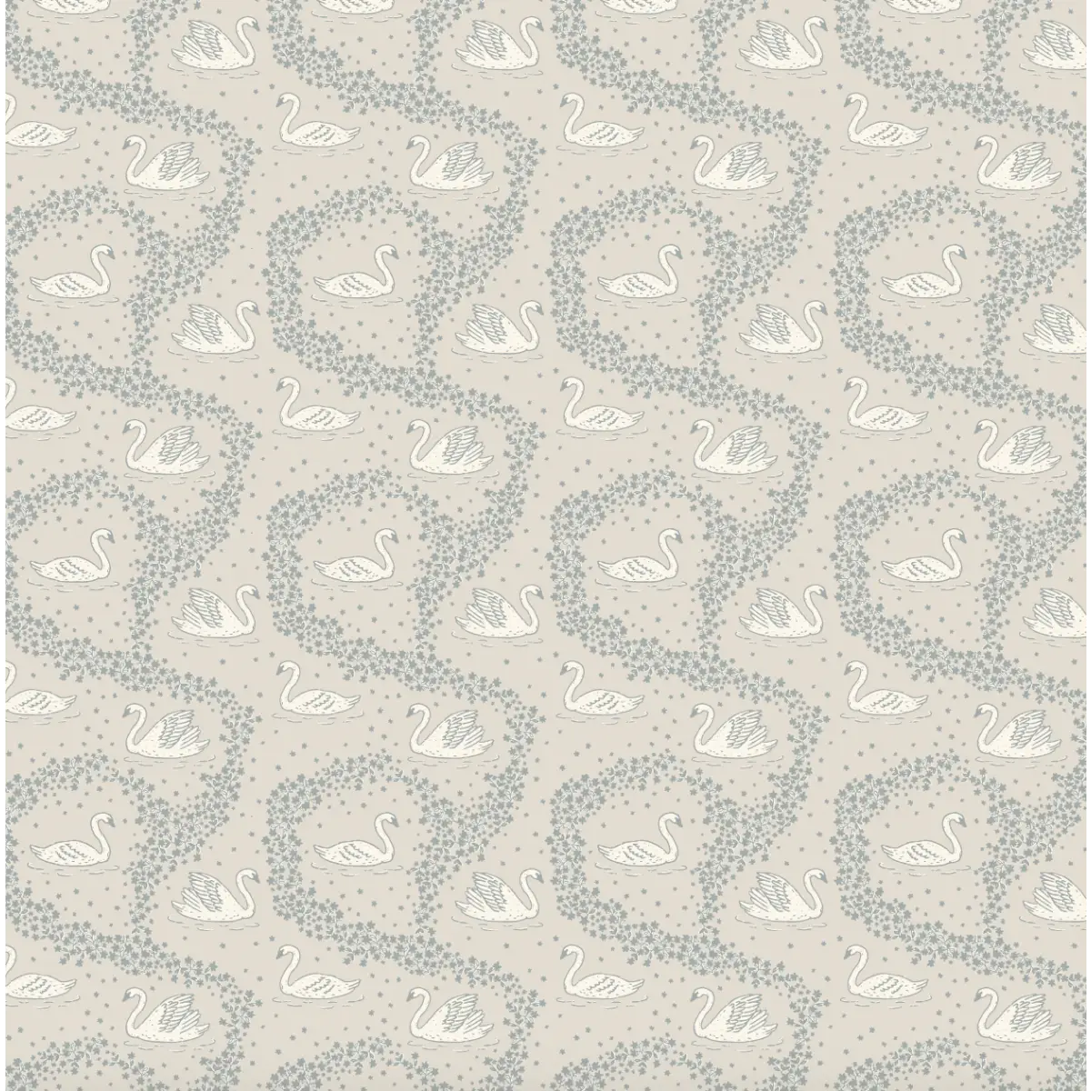 Sav Wallpaper - Tiny Swans - by Samantha Dara - Sample 1 foot by 1 foot / Cream - Loomwell Home Goods