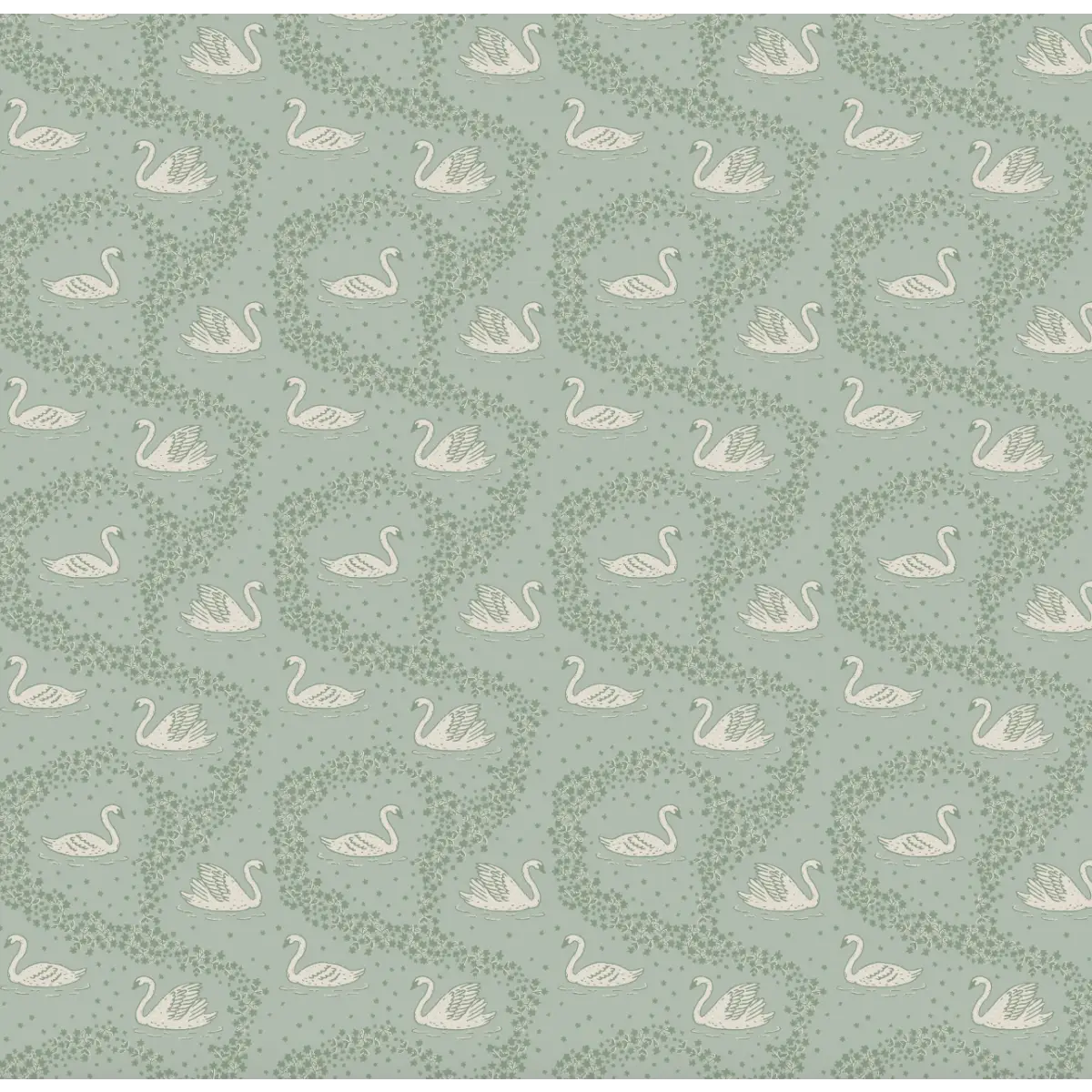 Sav Wallpaper - Tiny Swans - by Samantha Dara - Sample 1 foot by 1 foot / Green - Loomwell Home Goods
