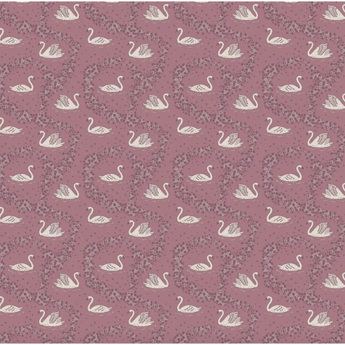 Sav Wallpaper - Tiny Swans - by Samantha Dara - Sample 1 foot by 1 foot / Plum - Loomwell Home Goods