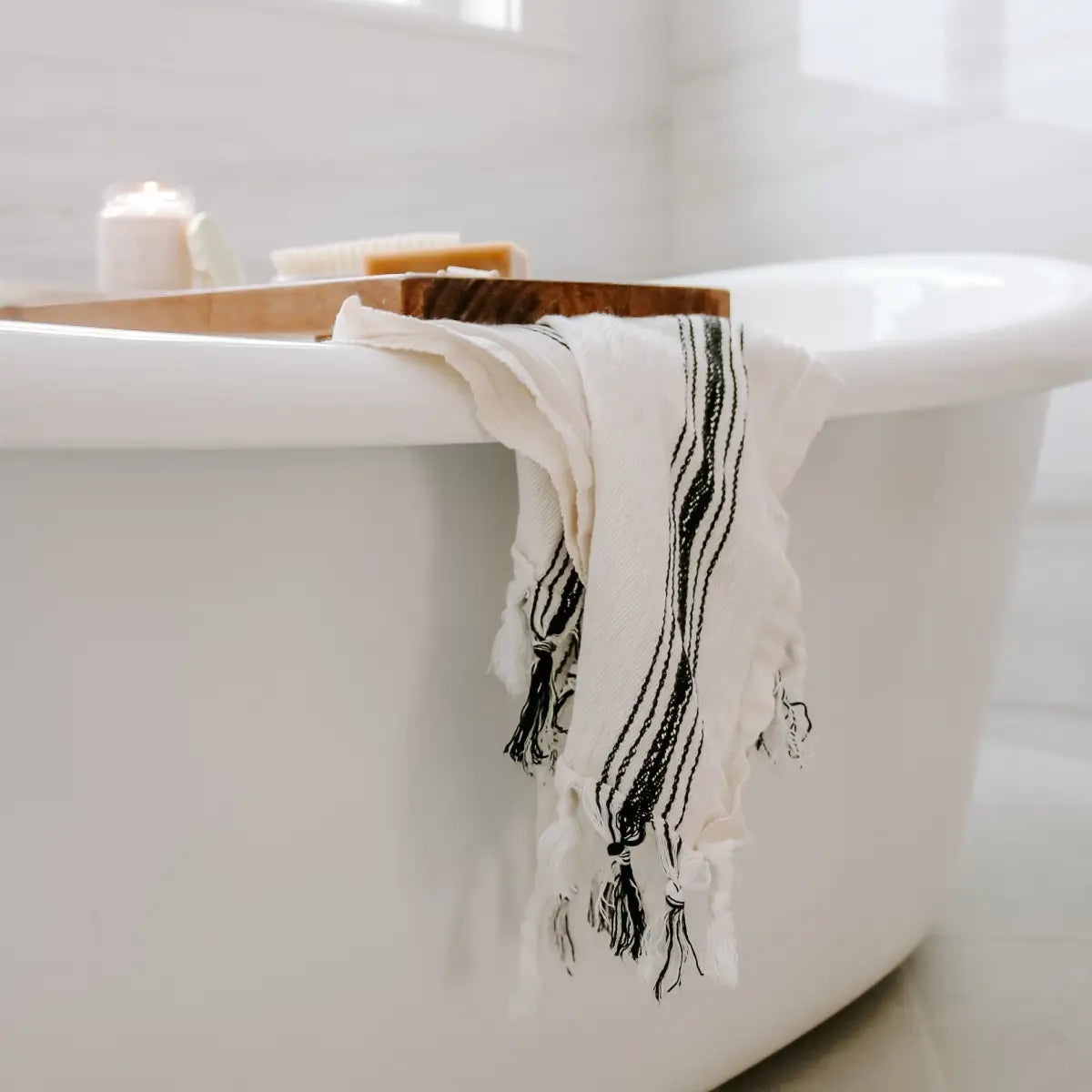 Savannah Turkish Cotton + Bamboo Hand Towel - Five Stripe - Sweet Water Decor
