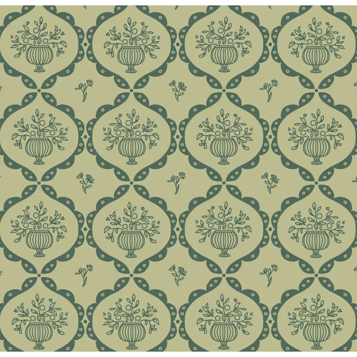 Sawyer Wallpaper - Framed Flower Bouquets - by Mackenzie Nelson - Sample 1 foot by 1 foot / Clover - Loomwell Home Goods