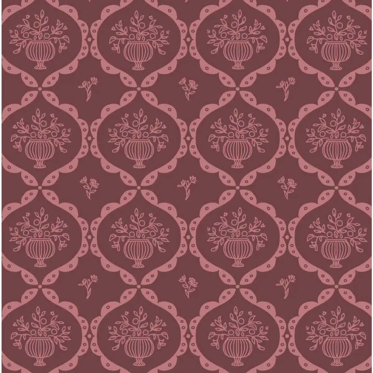 Sawyer Wallpaper - Framed Flower Bouquets - by Mackenzie Nelson - Sample 1 foot by 1 foot / Maroon - Loomwell Home Goods
