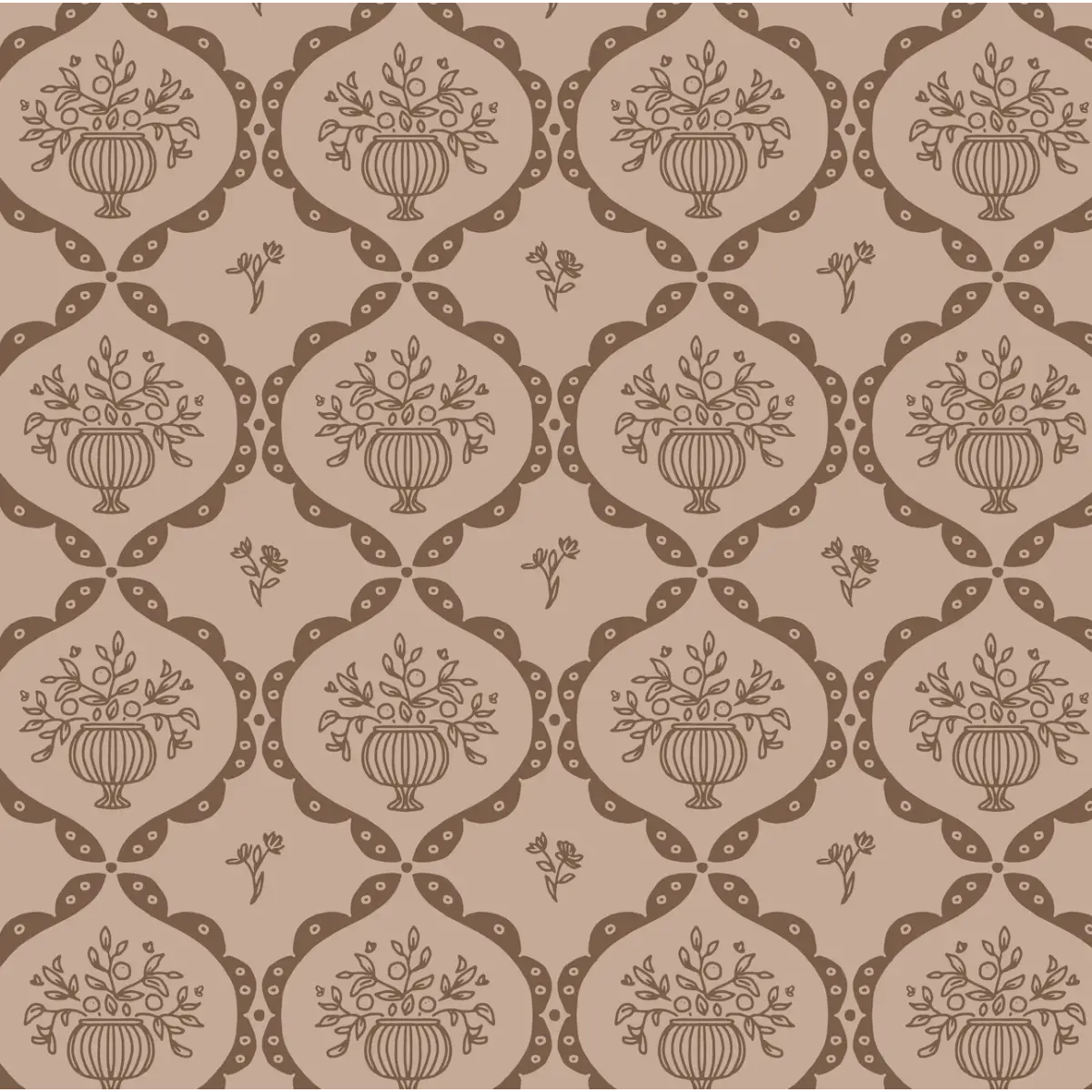Sawyer Wallpaper - Framed Flower Bouquets - by Mackenzie Nelson - Sample 1 foot by 1 foot / Mocha - Loomwell Home Goods
