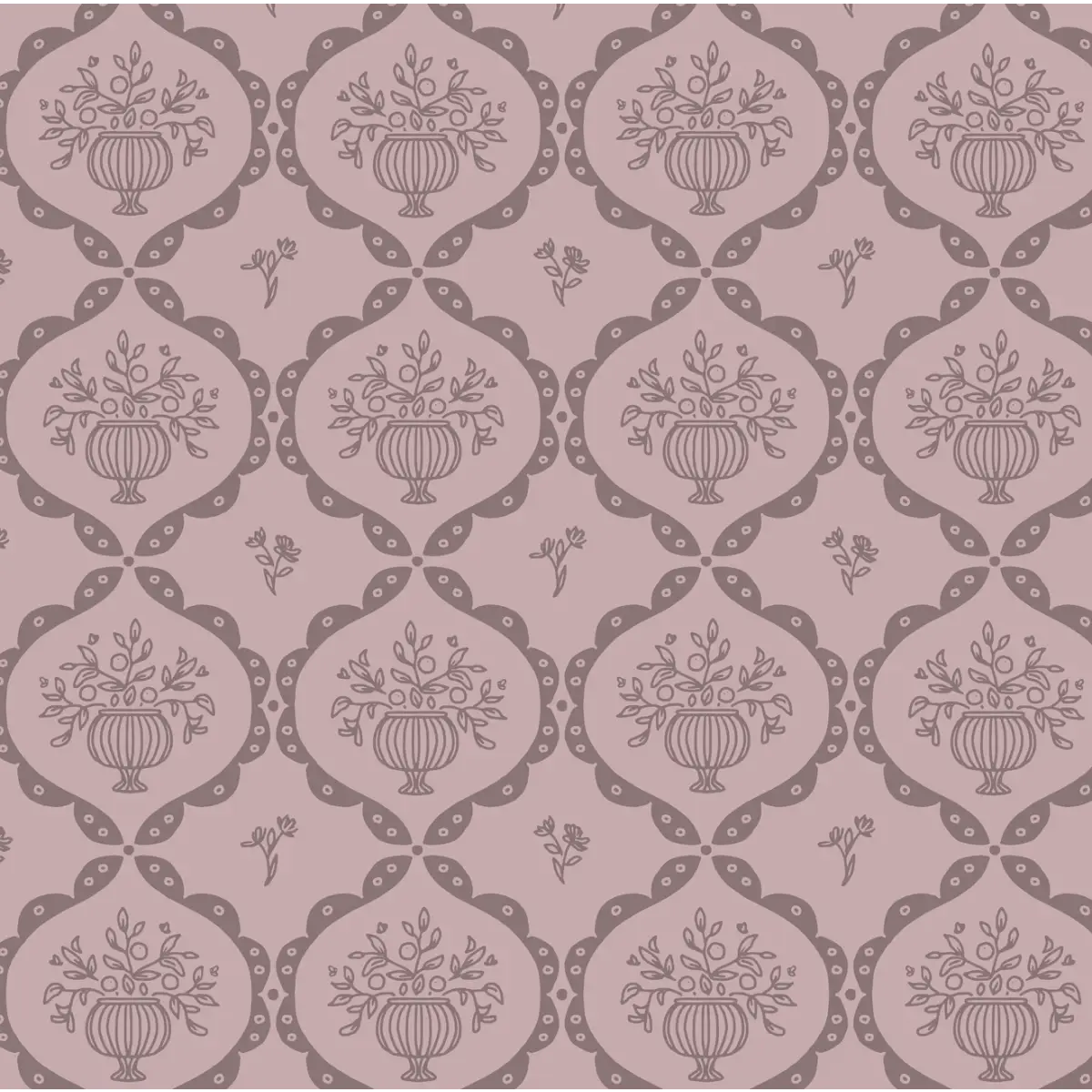 Sawyer Wallpaper - Framed Flower Bouquets - by Mackenzie Nelson - Sample 1 foot by 1 foot / Plum - Loomwell Home Goods