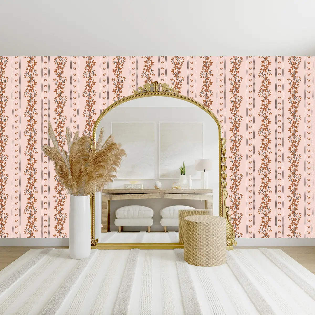 Scottie Wallpaper - Natural Floral Stripe - by Hearten Design - Loomwell Home Goods