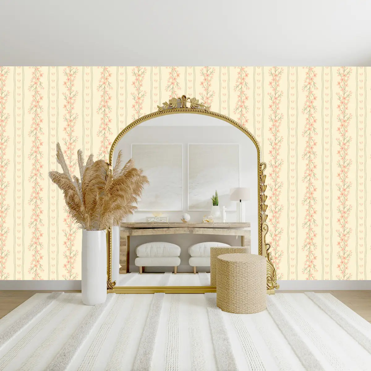 Scottie Wallpaper - Natural Floral Stripe - by Hearten Design - Loomwell Home Goods