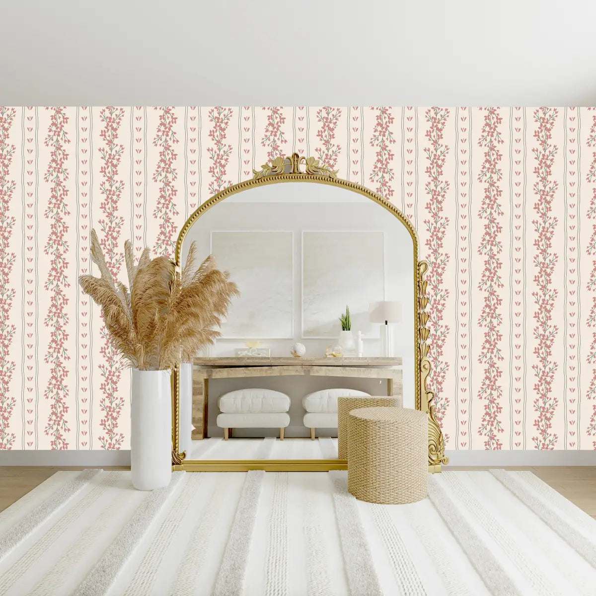 Scottie Wallpaper - Natural Floral Stripe - by Hearten Design - Loomwell Home Goods
