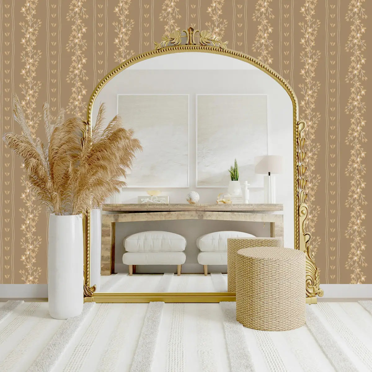 Scottie Wallpaper - Natural Floral Stripe - by Hearten Design - Loomwell Home Goods