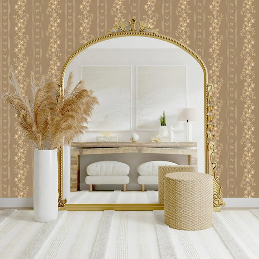 Scottie Wallpaper - Natural Floral Stripe - by Hearten Design - Loomwell Home Goods