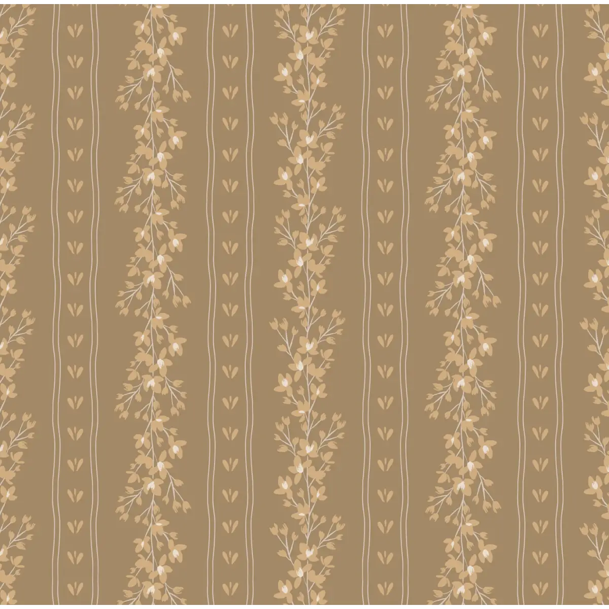 Scottie Wallpaper - Natural Floral Stripe - by Hearten Design - Sample 1 foot by 1 foot / Brown - Loomwell Home Goods