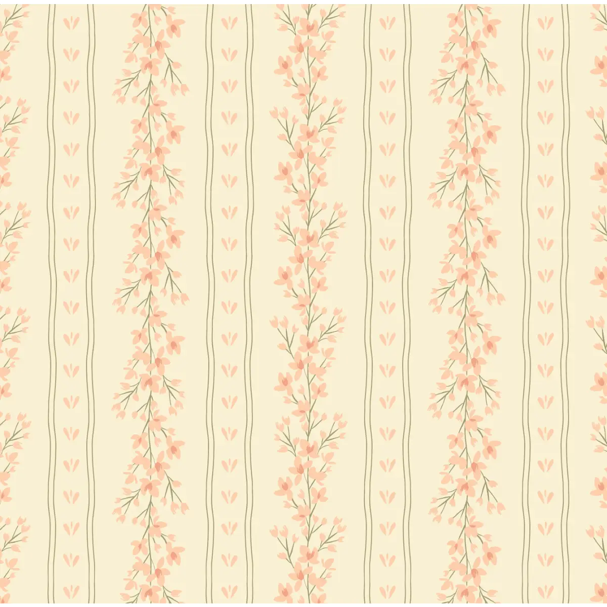 Scottie Wallpaper - Natural Floral Stripe - by Hearten Design - Sample 1 foot by 1 foot / Peach - Loomwell Home Goods