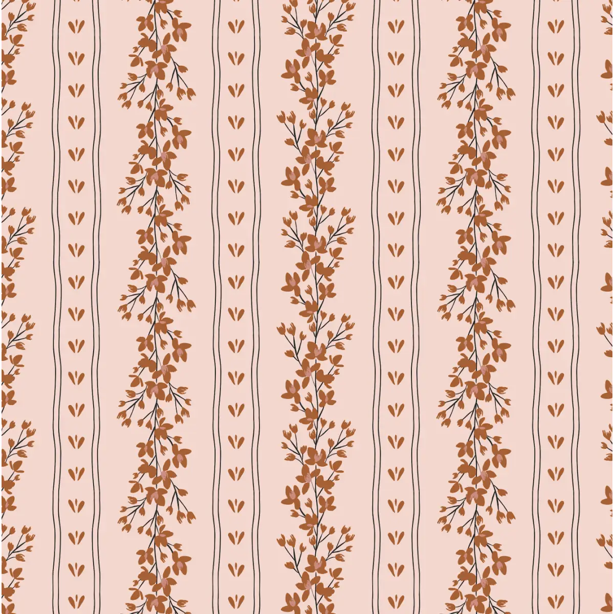 Scottie Wallpaper - Natural Floral Stripe - by Hearten Design - Sample 1 foot by 1 foot / Pink and Rust - Loomwell Home
