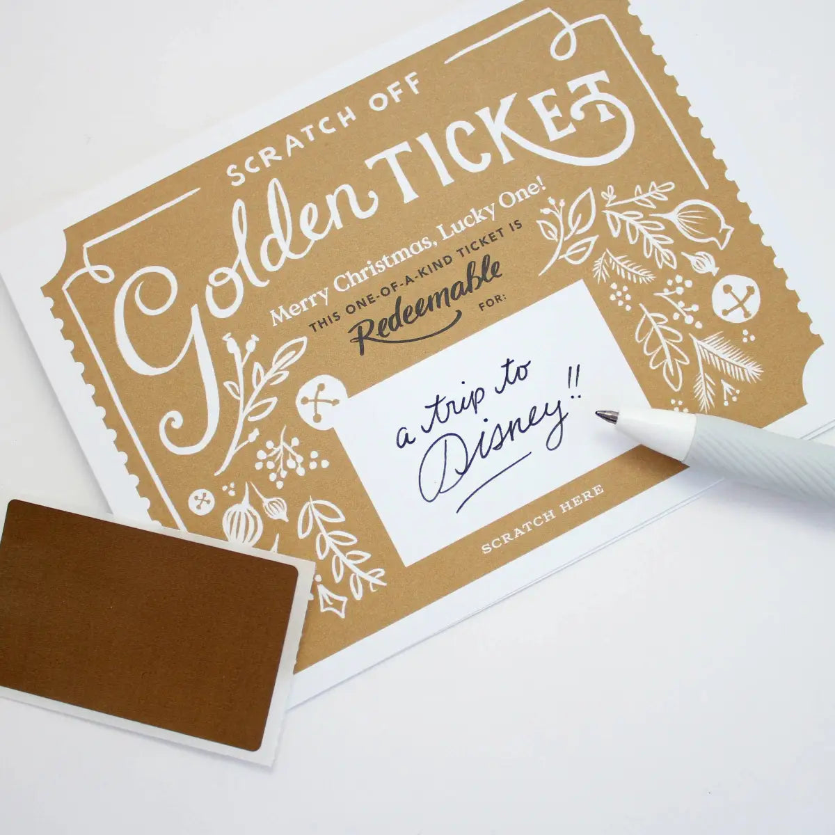 Scratch-Off Greeting Card - Christmas Golden Ticket - Inklings Paperie