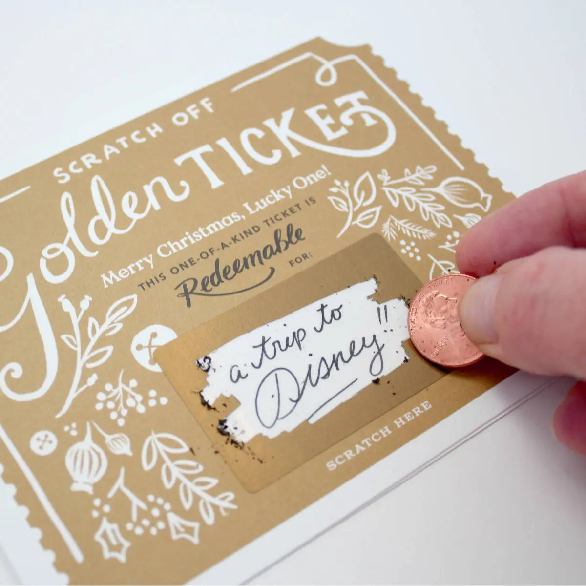 Scratch-Off Greeting Card - Christmas Golden Ticket - Inklings Paperie