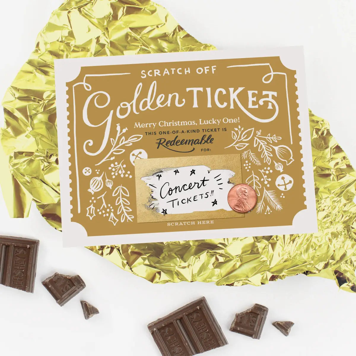Scratch-Off Greeting Card - Christmas Golden Ticket - Inklings Paperie