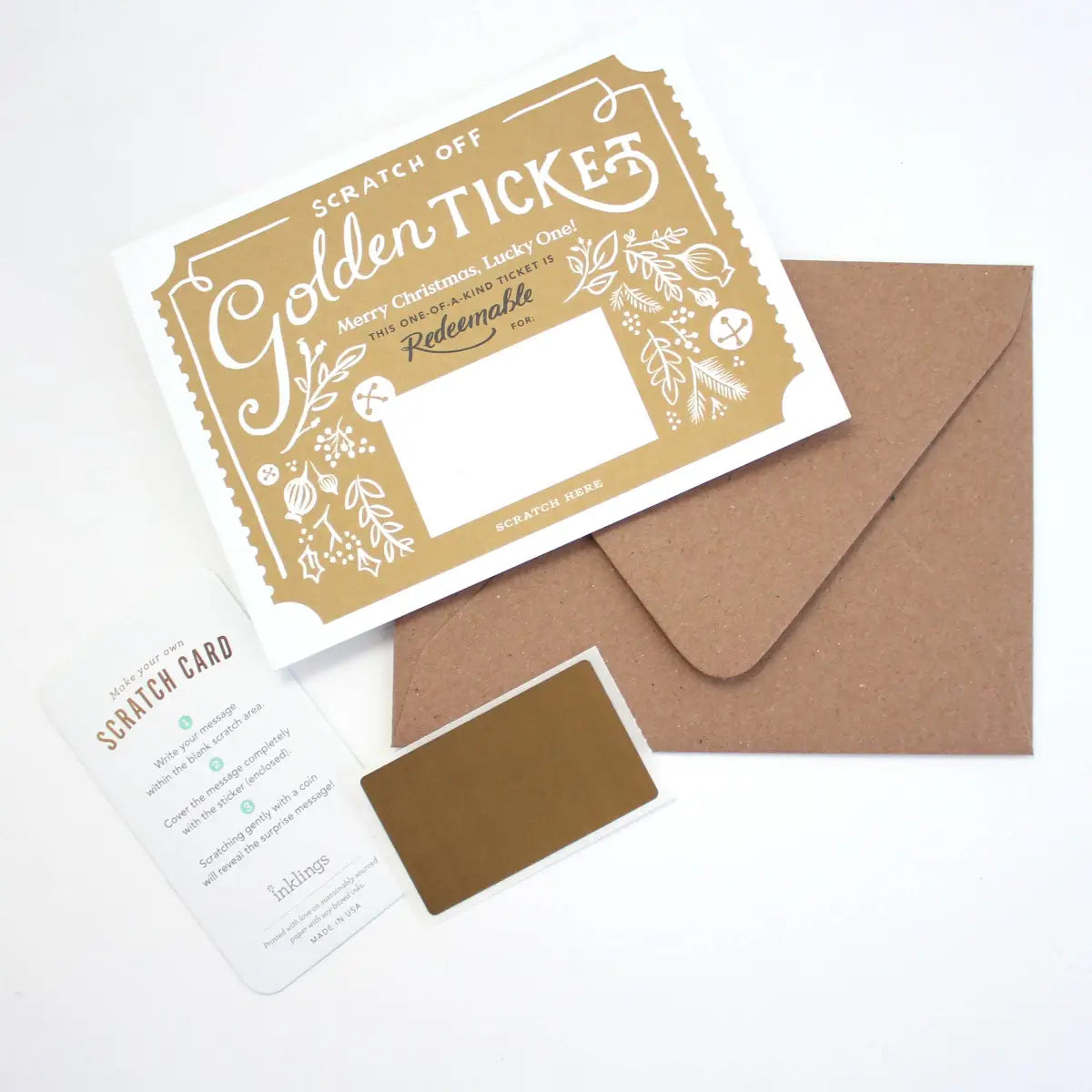 Scratch-Off Greeting Card - Christmas Golden Ticket - Inklings Paperie