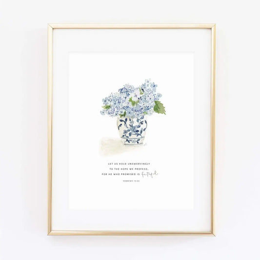Scripture Art Print - Hebrews 10:23 Hydrangea - emily lex studio