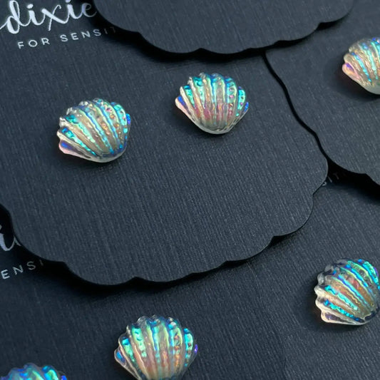 Seashell Earrings with Iridescent Ripples - Dixie Bliss