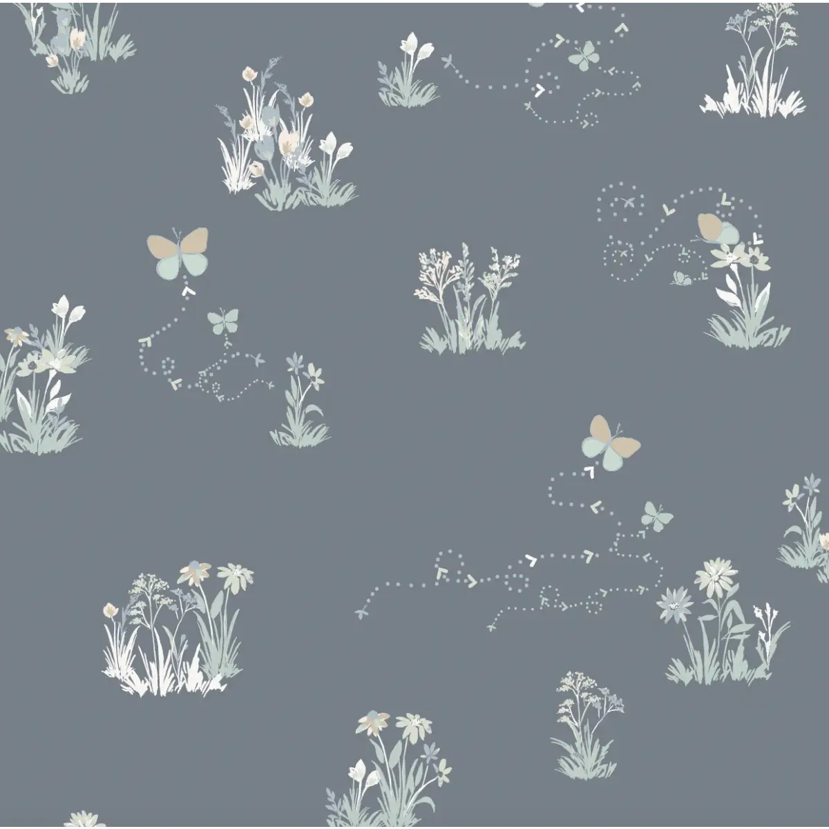 Serephina Wallpaper - Butterflies and Flowers for Baby - by Trisha Patel - Sample 1 foot by 1 foot / Blue - Loomwell