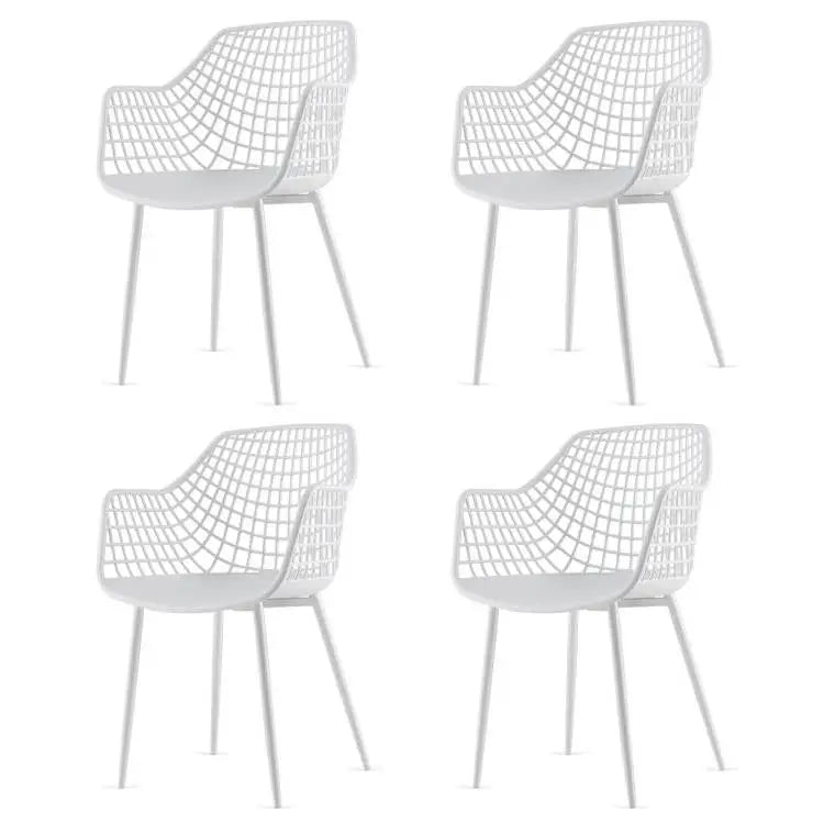 Set of 4 Modern Mid-Century White Mesh Dining Chair with Ergonomic Backrest - HomePacific