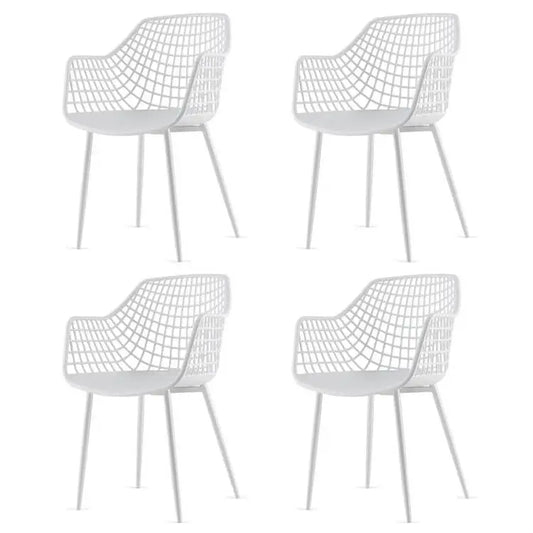 Set of 4 Modern Mid-Century White Mesh Dining Chair with Ergonomic Backrest - HomePacific