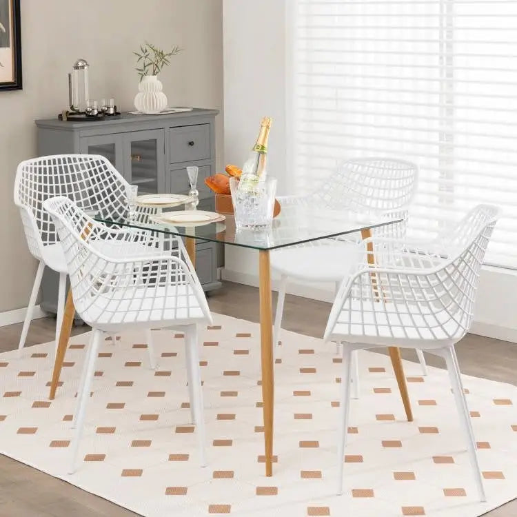 Set of 4 Modern Mid-Century White Mesh Dining Chair with Ergonomic Backrest - HomePacific