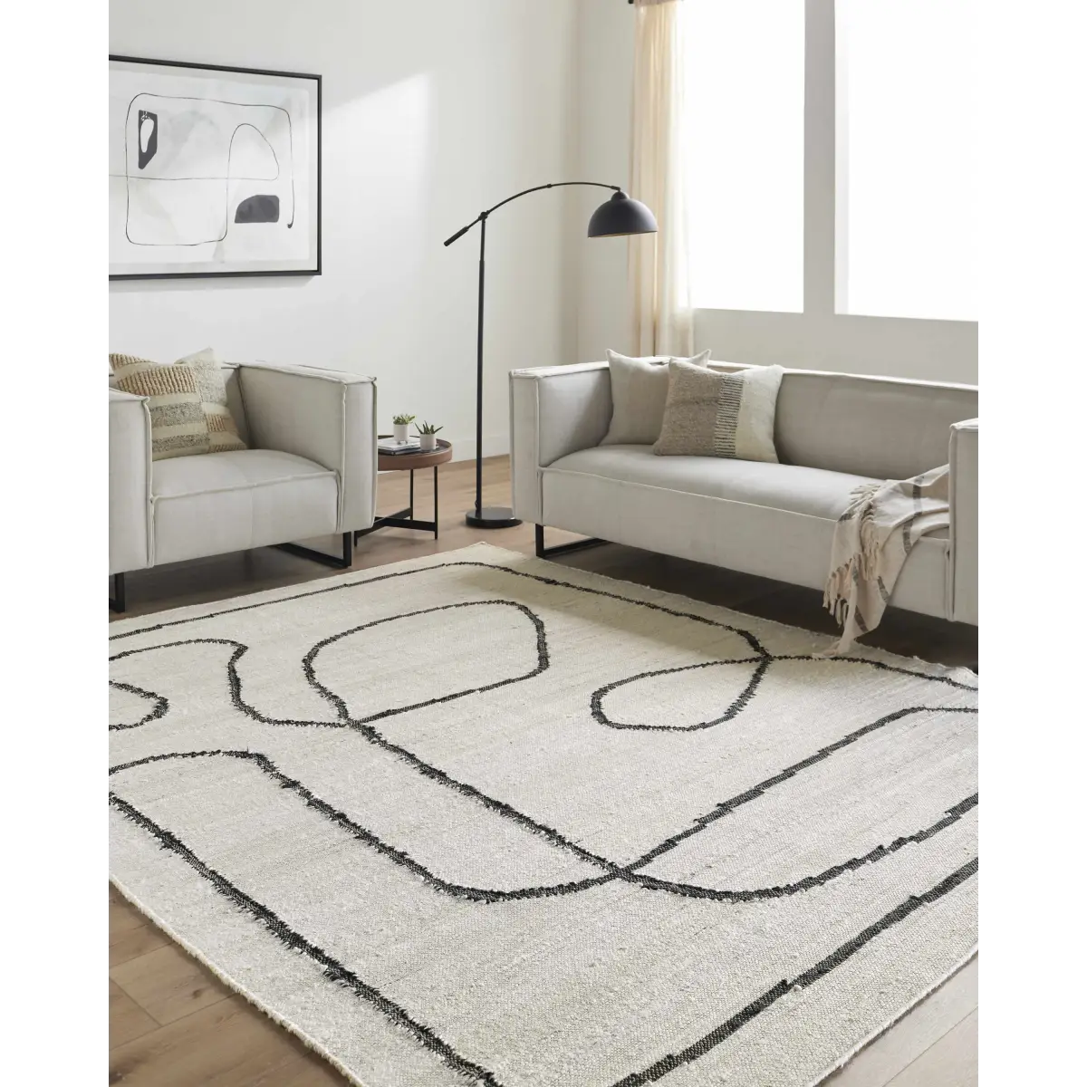 Modern Cream Black Jute Area Rug - Boutique Rugs