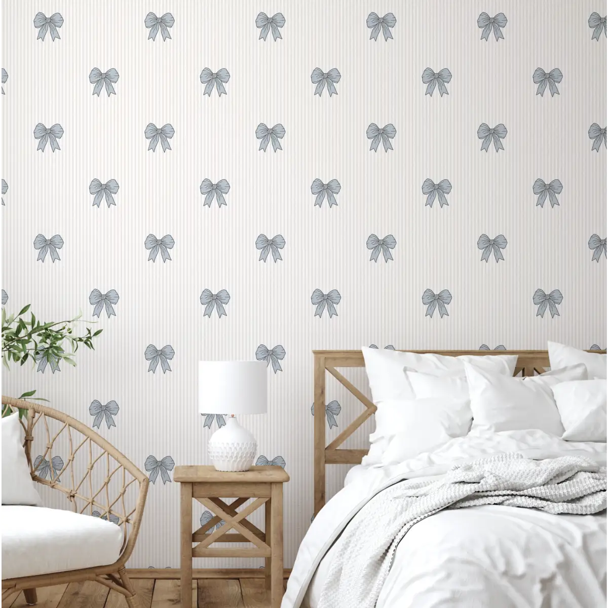 Shayla Wallpaper - Bows and Seersucker Stripes - by Kourtni Gunn - Loomwell Home Goods