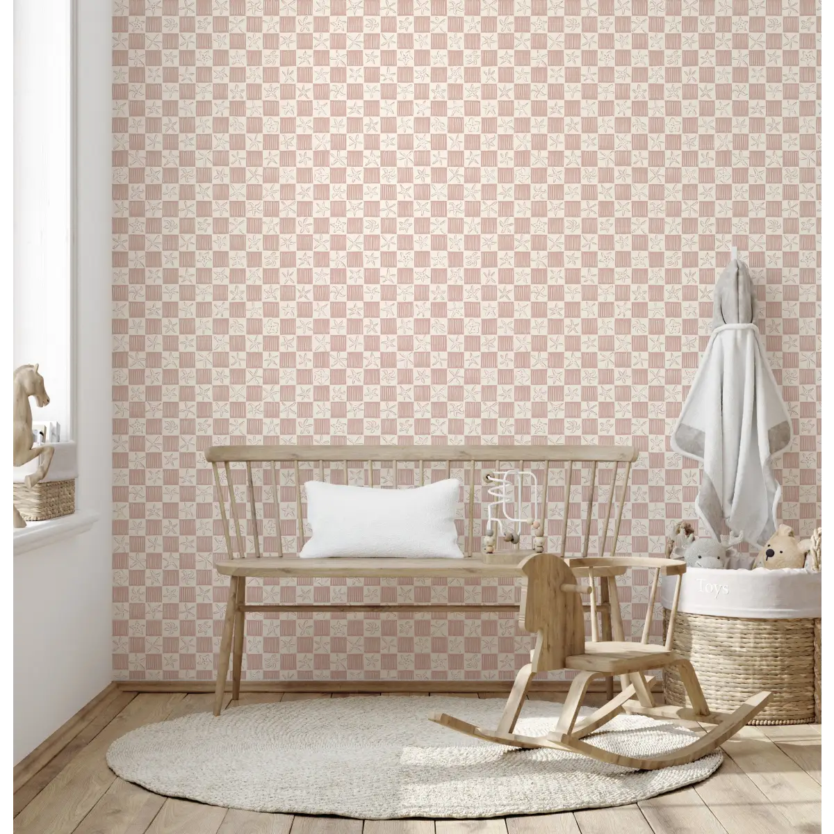 Shellie Wallpaper - Starfish Checkerboard - Coastal Decor - by Niranjana Mani Design - Loomwell Home Goods