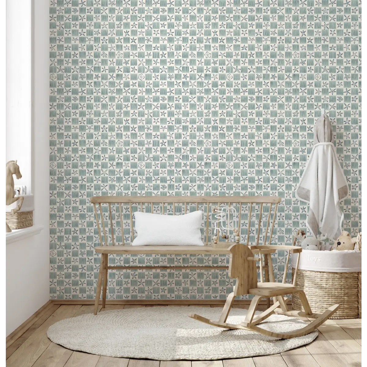 Shellie Wallpaper - Starfish Checkerboard - Coastal Decor - by Niranjana Mani Design - Loomwell Home Goods