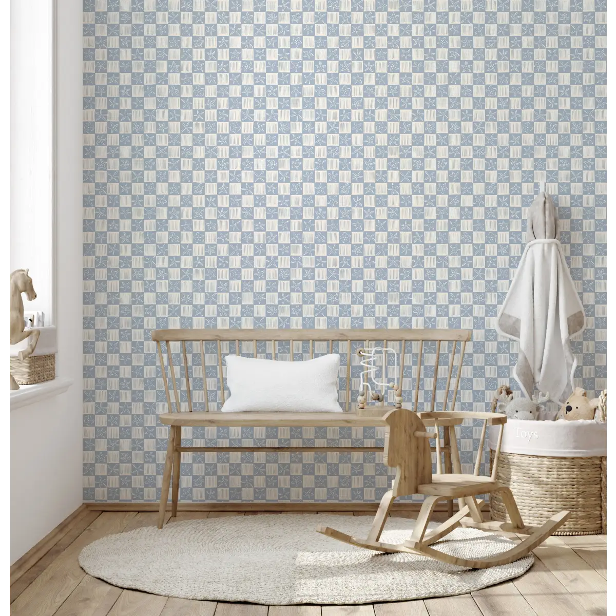 Shellie Wallpaper - Starfish Checkerboard - Coastal Decor - by Niranjana Mani Design - Loomwell Home Goods