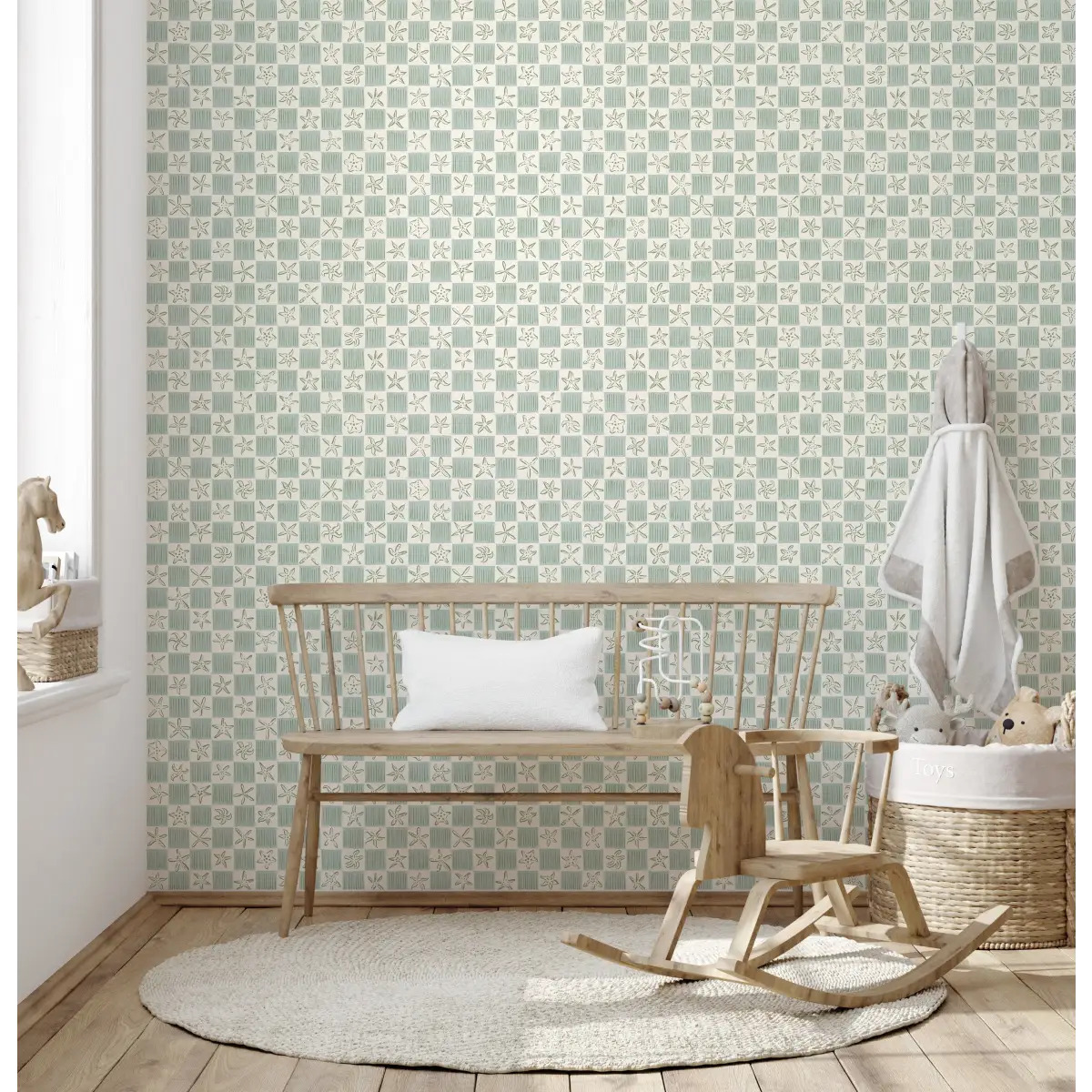 Shellie Wallpaper - Starfish Checkerboard - Coastal Decor - by Niranjana Mani Design - Loomwell Home Goods
