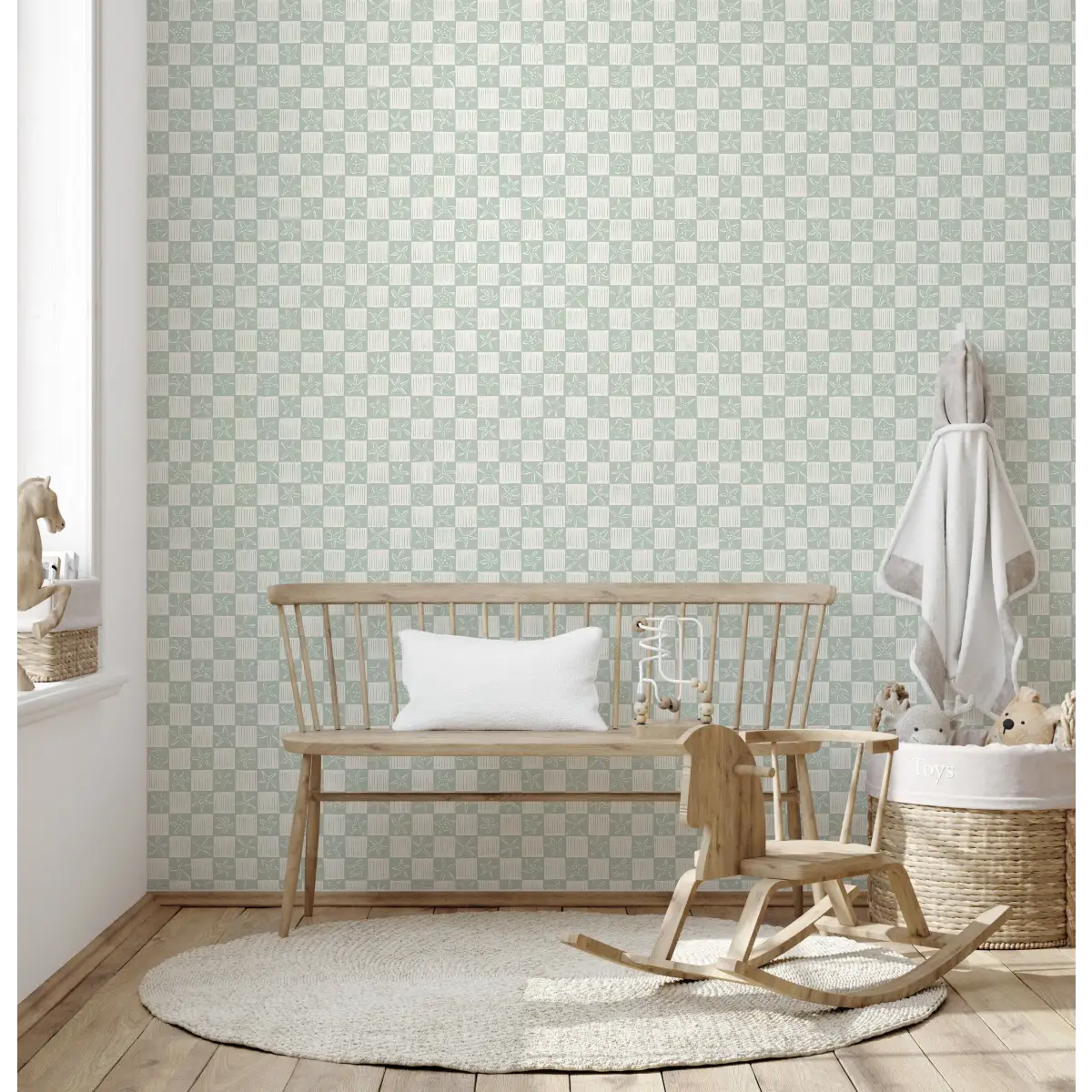 Shellie Wallpaper - Starfish Checkerboard - Coastal Decor - by Niranjana Mani Design - Loomwell Home Goods