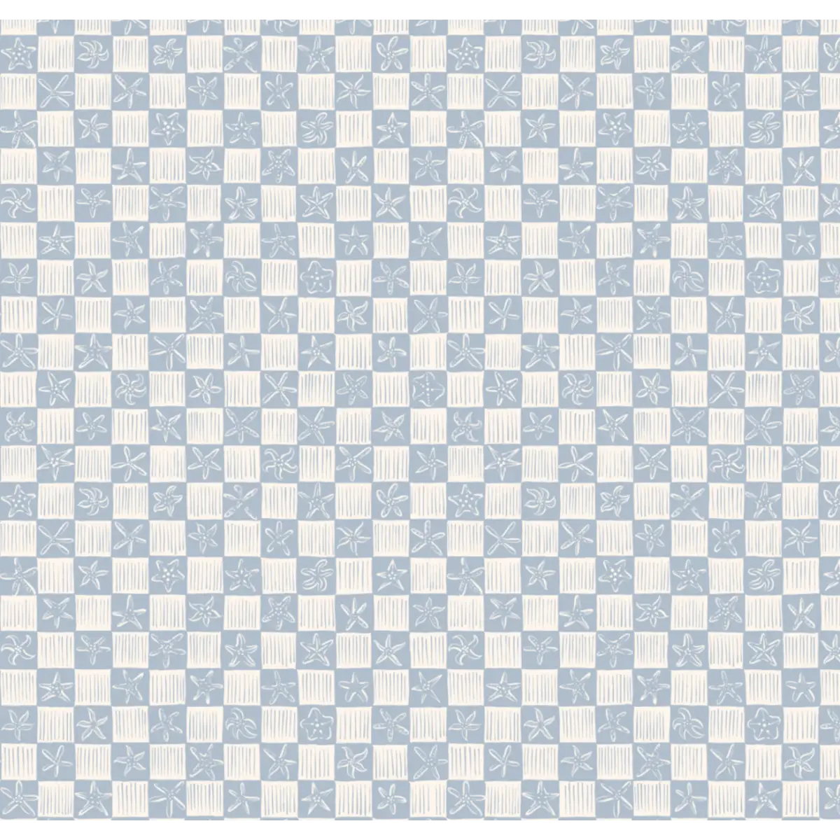 Shellie Wallpaper - Starfish Checkerboard - Coastal Decor - by Niranjana Mani Design - Sample 1 foot by 1 foot / Blue