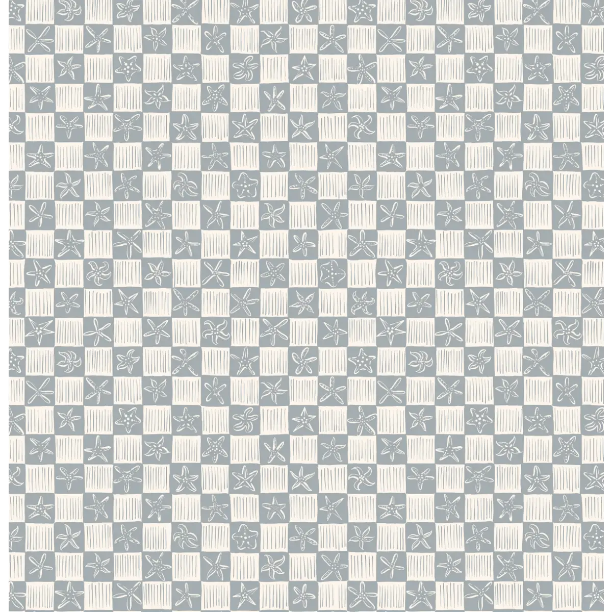 Shellie Wallpaper - Starfish Checkerboard - Coastal Decor - by Niranjana Mani Design - Sample 1 foot by 1 foot / Blue