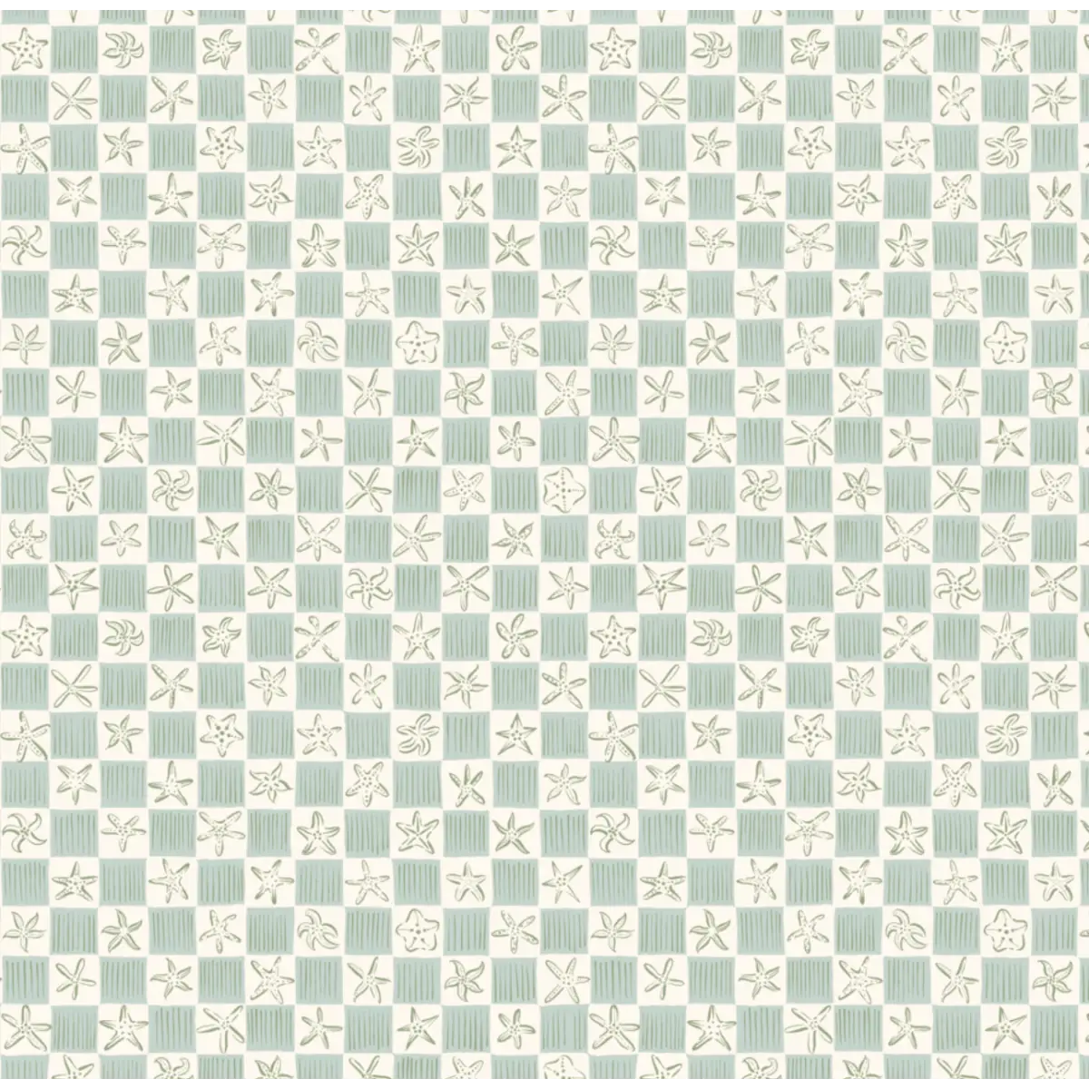 Shellie Wallpaper - Starfish Checkerboard - Coastal Decor - by Niranjana Mani Design - Sample 1 foot by 1 foot / Mint
