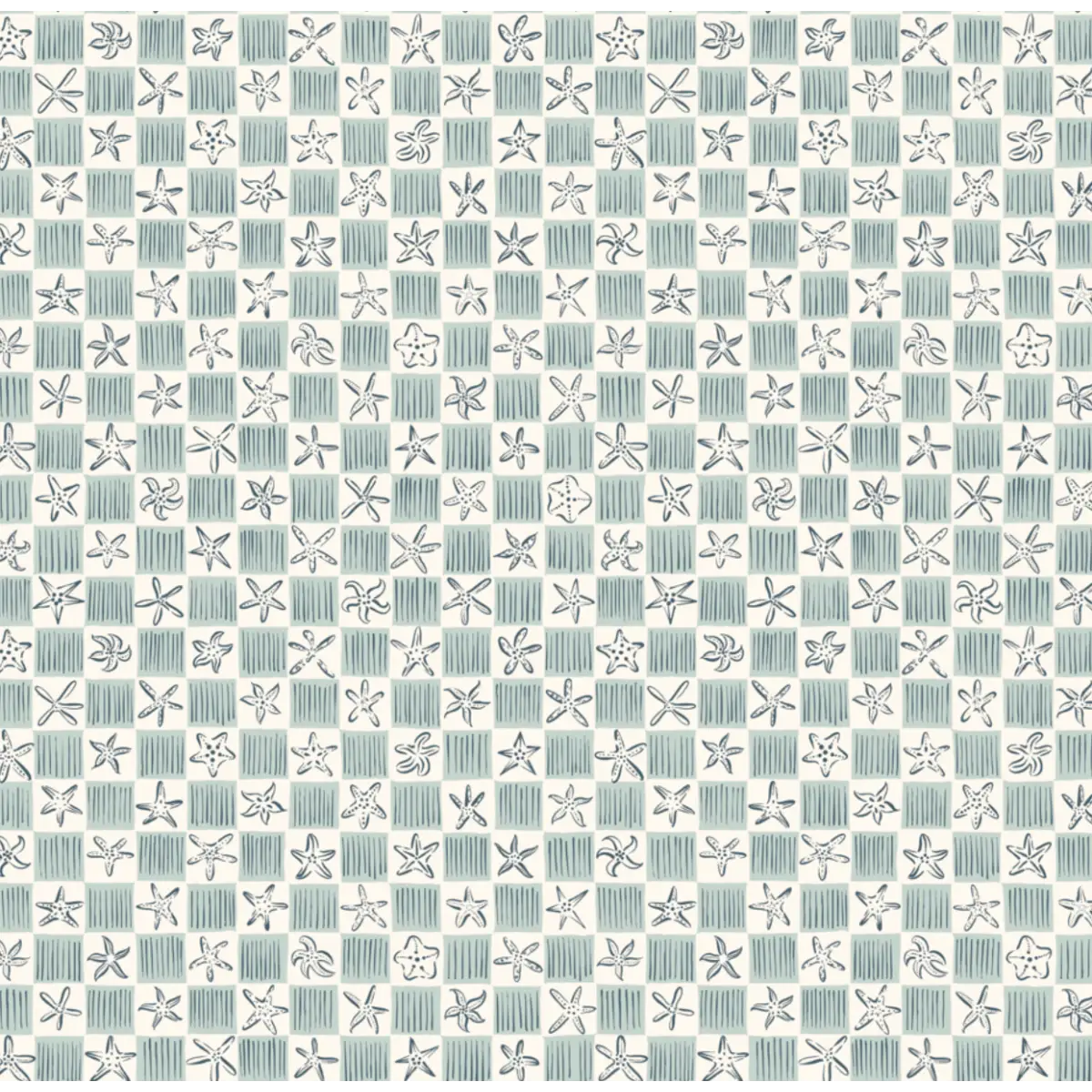 Shellie Wallpaper - Starfish Checkerboard - Coastal Decor - by Niranjana Mani Design - Sample 1 foot by 1 foot / Mint