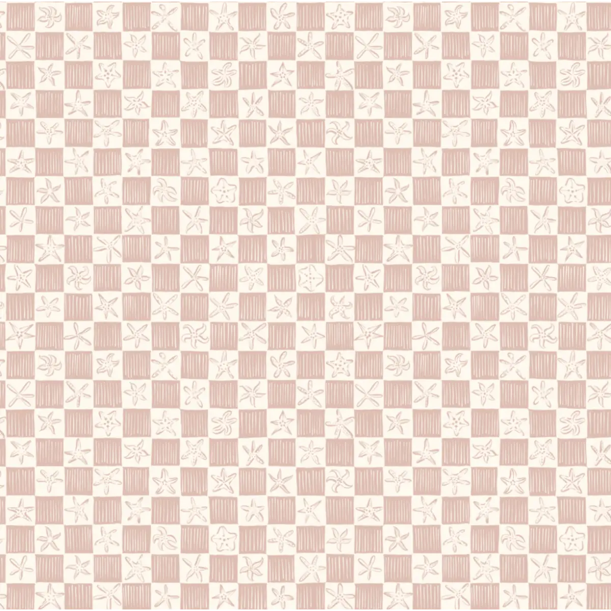 Shellie Wallpaper - Starfish Checkerboard - Coastal Decor - by Niranjana Mani Design - Sample 1 foot by 1 foot / Pink