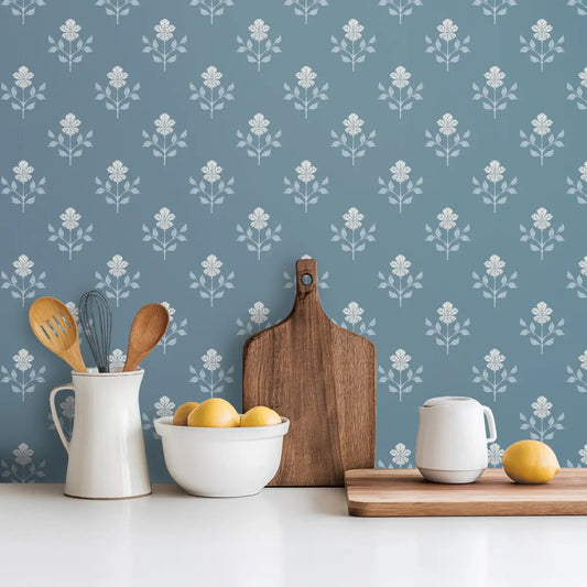 Shiloh Flower Wallpaper - Simple Floral Dot Pattern - by Beeky Illustration - Loomwell Home Goods