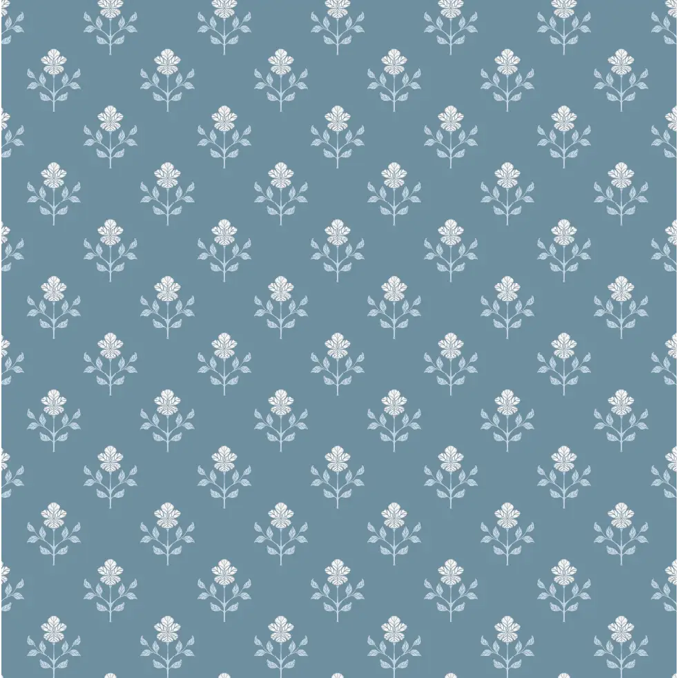 Shiloh Flower Wallpaper - Simple Floral Dot Pattern - by Beeky Illustration - Sample 1 foot by 1 foot / Blue - Loomwell