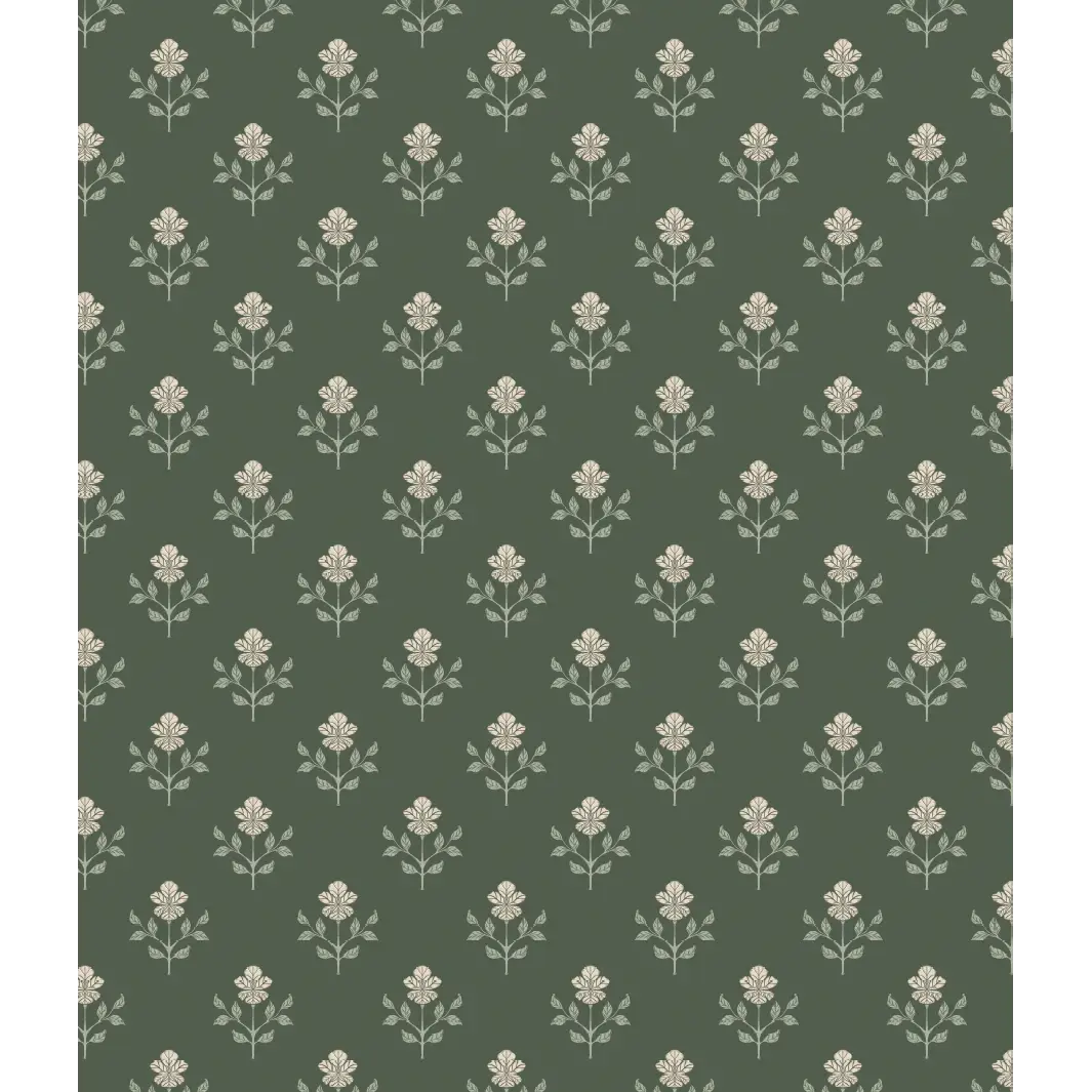 Shiloh Flower Wallpaper - Simple Floral Dot Pattern - by Beeky Illustration - Sample 1 foot by 1 foot / Green