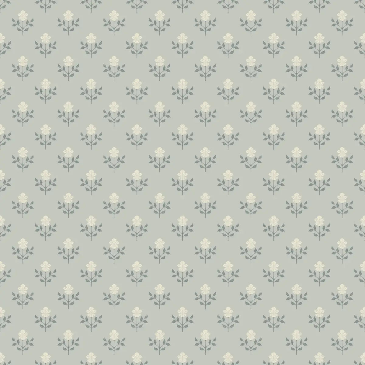 Shiloh Flower Wallpaper - Simple Floral Dot Pattern - by Beeky Illustration - Sample 1 foot by 1 foot / Dusty Blue