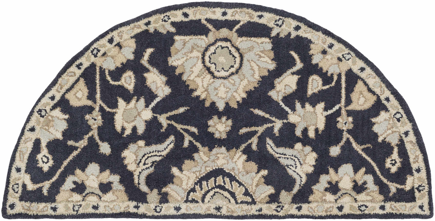 Copen Black Floral Wool Rug