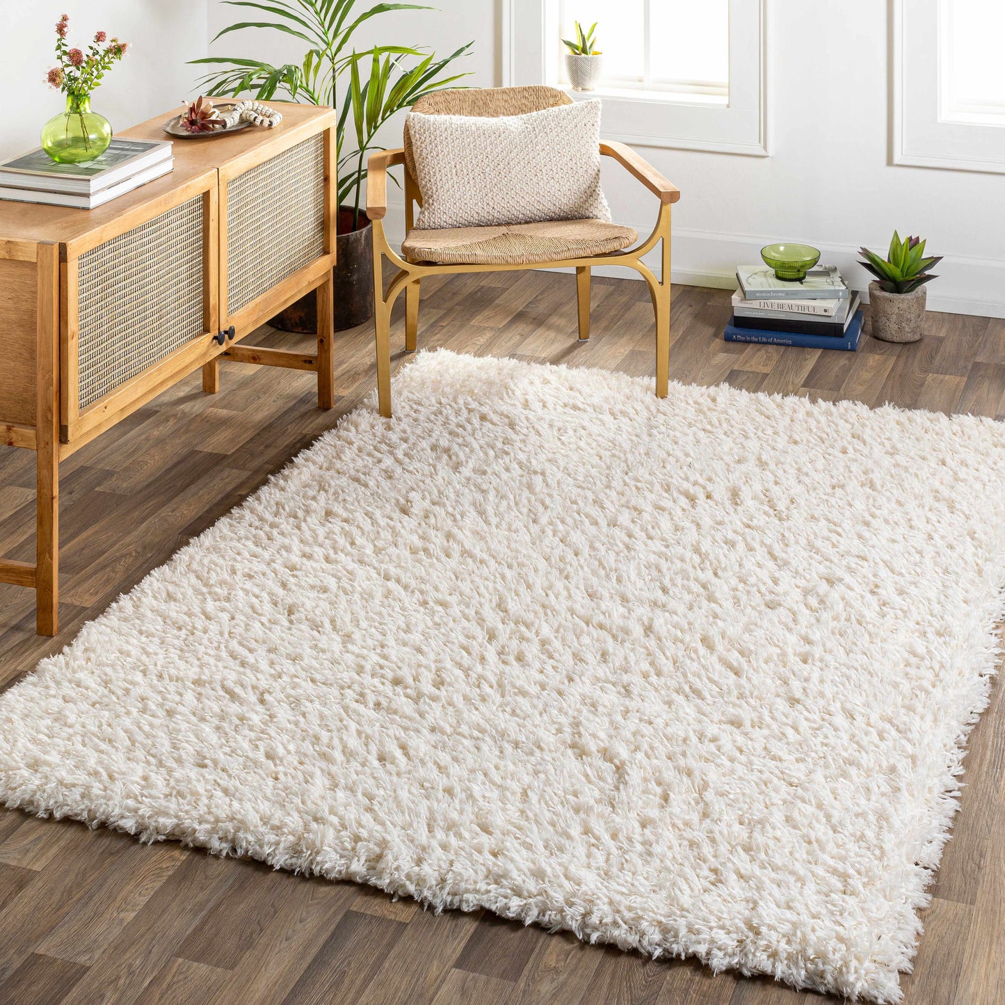 Tapis en peluche Siari couleur crème unie