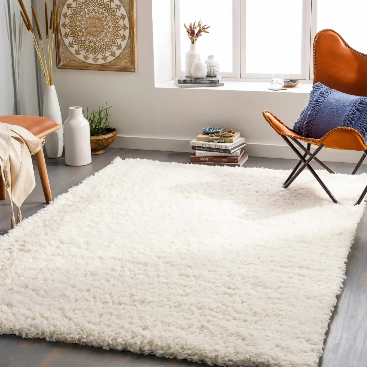 Siari Solid Cream Plush Rug - Boutique Rugs