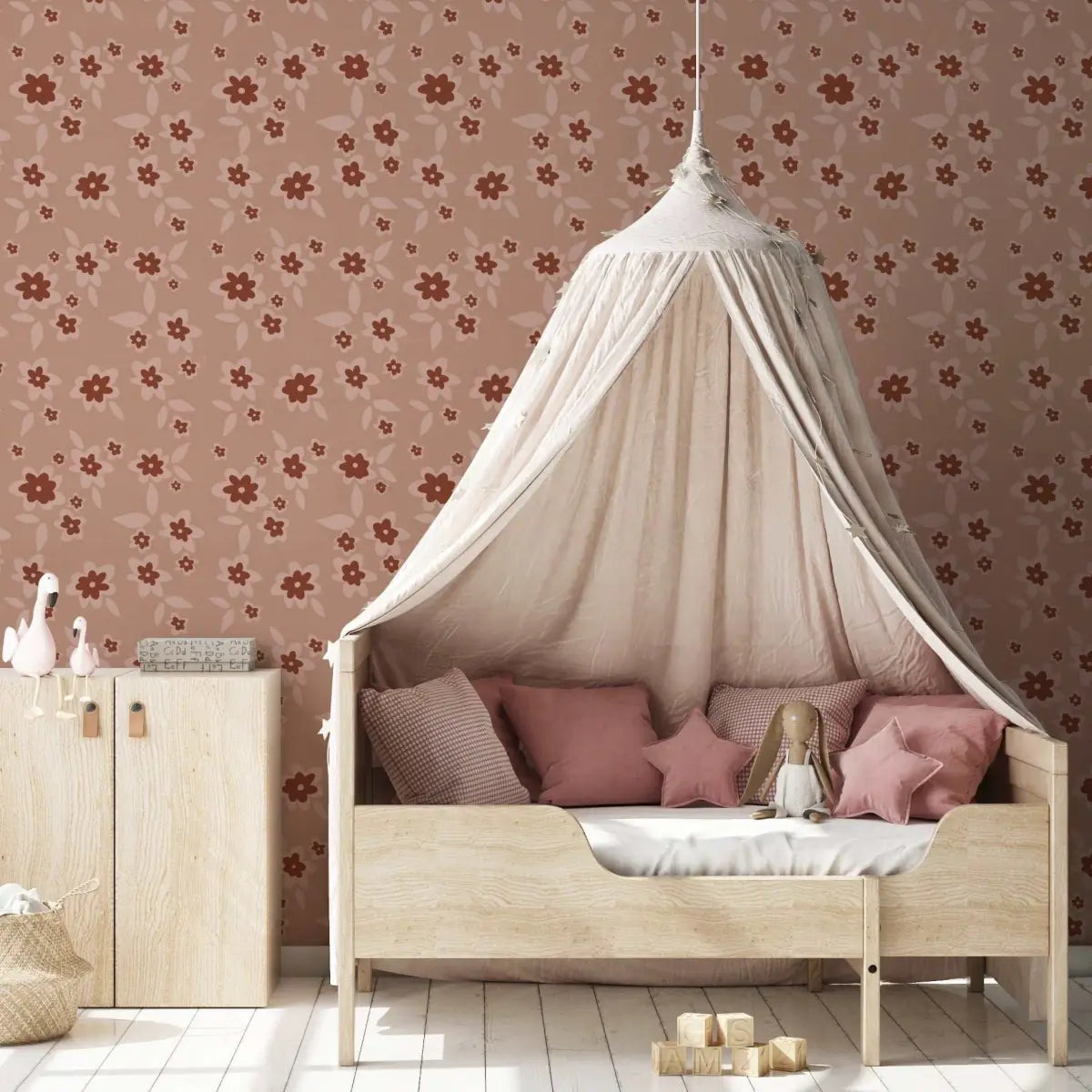 Sienna Wallpaper - Modern Pink Flowers - by Izzy - Loomwell Home Goods