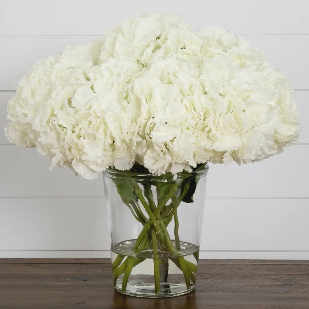 Signature Collection 18” Blooming Hydrangea Artificial Arrangement in Glass Vase - White - Nearly Natural